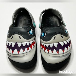Kids Crocs Clogs Fun Lab Light Up Shark Face Size J 1